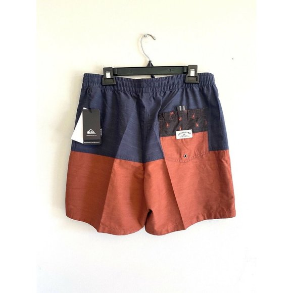 Quicksilver NWT Rust & Navy Color Block Boardshorts Tie-Waist Men $55 Swim XL - Picture 6 of 8